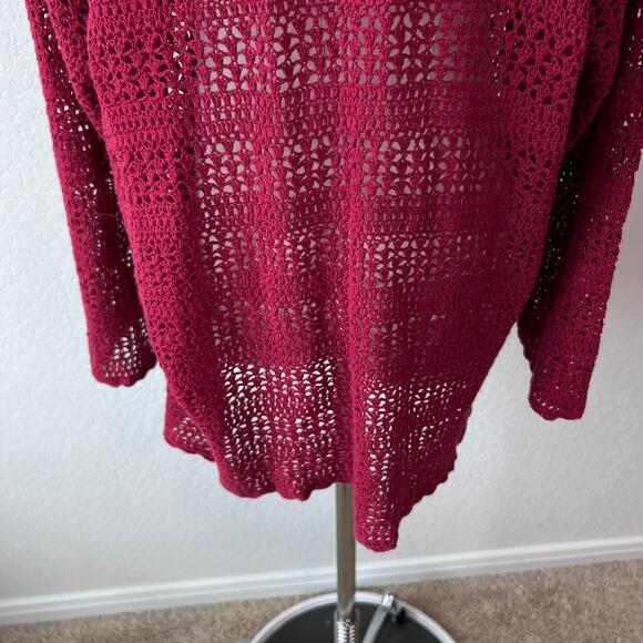Vintage Y2K Crochet Button Up Cardigan Sweater size Large Burgundy Whimsygoth - Picture 7 of 11
